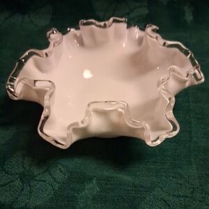Vtg Small Fenton "Silver Crest" Ruffled Milk Glass Bowl